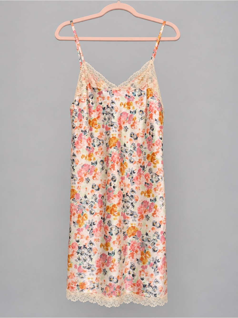 Victoria’s Secret Floral Satin Lace Trim Slip Dress XS